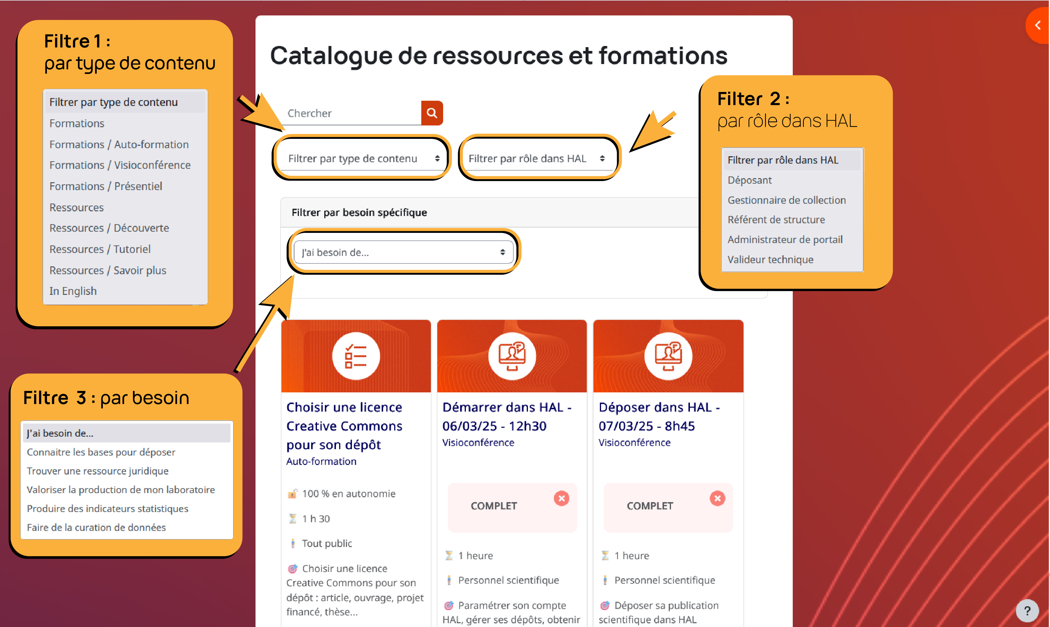 Copie d’écran catalogue - explications filtres