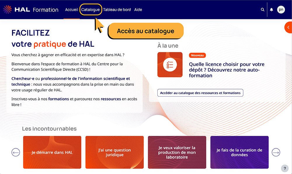 Capture d'écran - accès au catalogue connecté