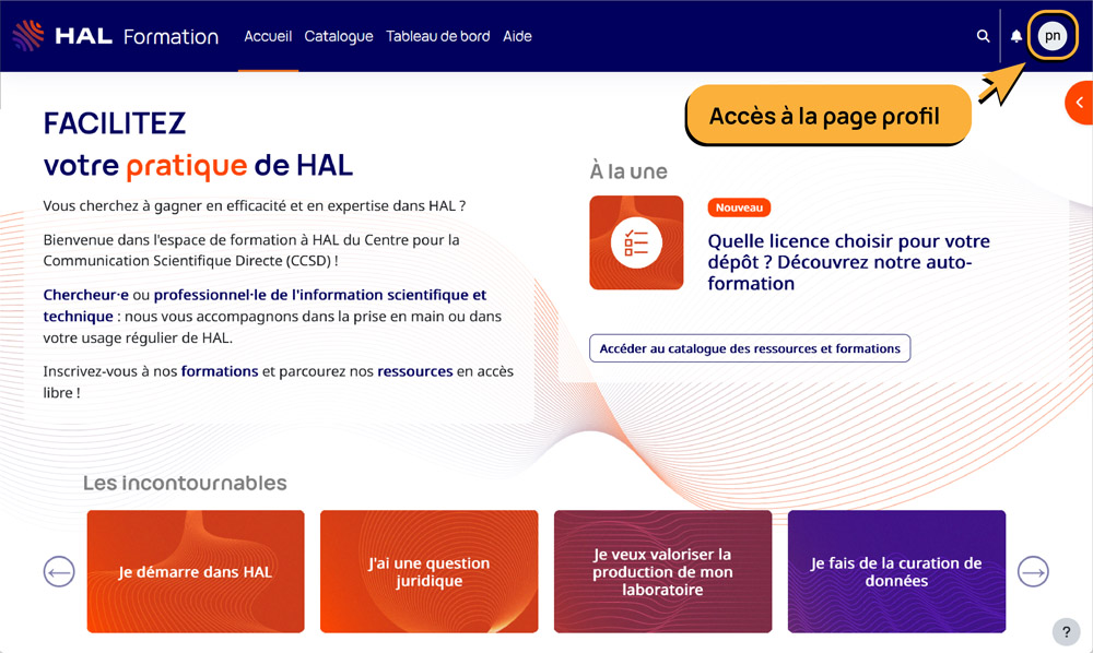 Capture d'écran accès au profil