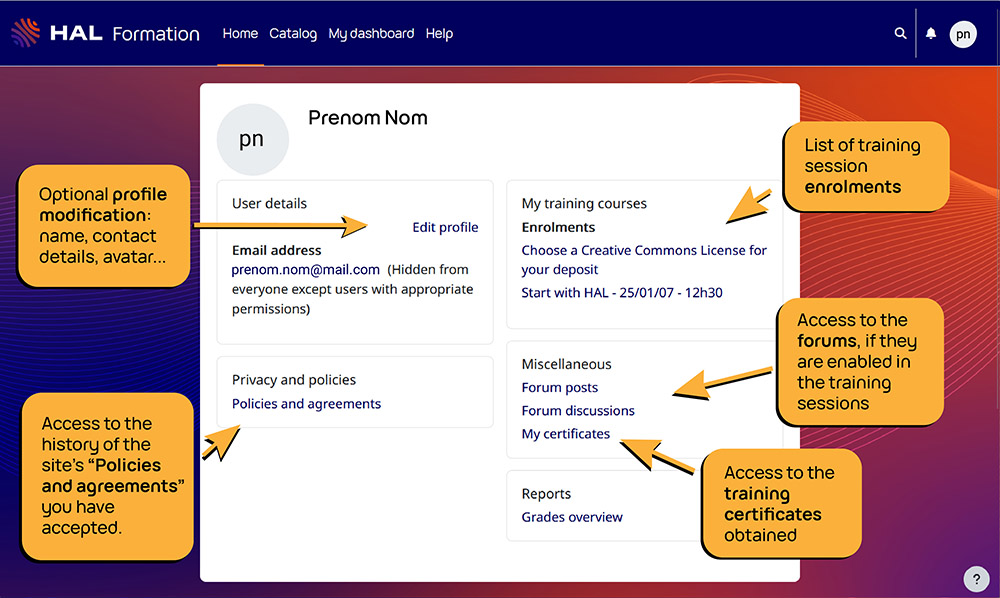 Profile screenshot - Explanations