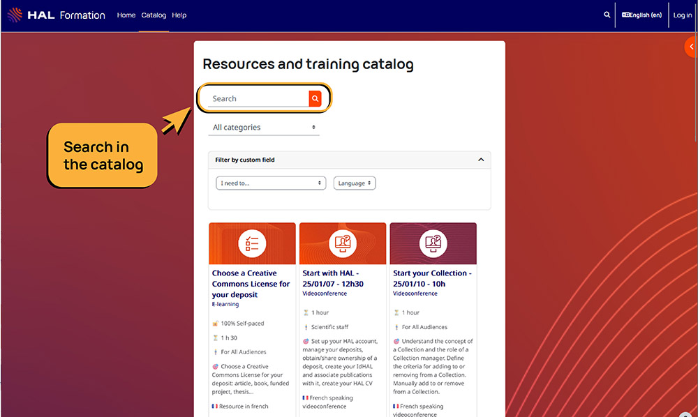 Screenshot - Search in the catalog